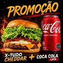 X-tudo cheddar + coca lata