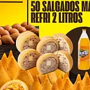 50 salgados sabores variados + 1 Fanta 2 litros