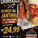 Almoço arroz farofa vinagrete + 2 espetinhos