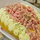 Batata recheada de Pizza Com Bacon