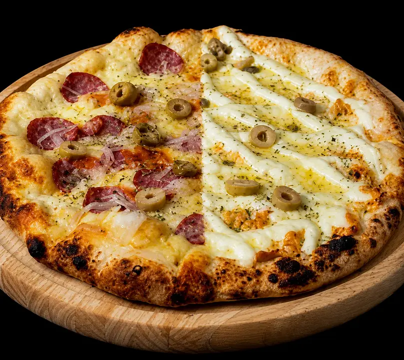 2 Pizzas Grandes Salgadas - 1 Calabresa e 1 Frango com Requeijão